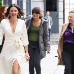 (I-D) La secretaria de Estado de Igualdad y contra la Violencia de Género en funciones, Ángela Rodríguez 'Pam'; la ministra de Igualdad en funciones, Irene Montero; la portavoz de Podemos, Isa Serra, y la delegada del Gobierno contra la Violencia de Género, Victoria Rosell, a su llegada a la entrega del informe de evaluación del Pacto de Estado contra la Violencia de Género, en el Congreso de los Diputados.