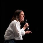 La secretaria de Acción de Gobierno de Podemos y ministra en funciones de Igualdad, Irene Montero, interviene durante la Conferencia Política de Podemos celebrada este sábado en Madrid.