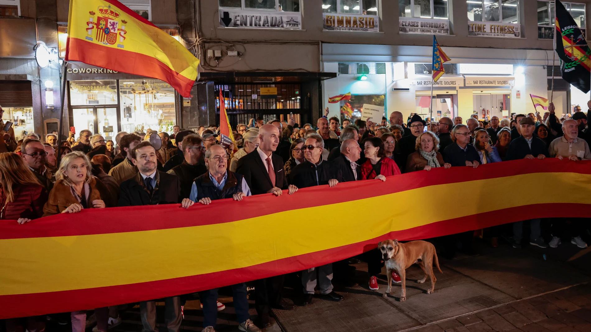 GRAFCVA6642. VALENCIA, 06/11/2023.- Concentracion este lunes frente a la sede del PSPV-PSOE en Valencia contra los pactos de investidura del presidente en funciones, Pedro Sánchez, que incluyen una ley de amnistía. EFE/Ana Escobar