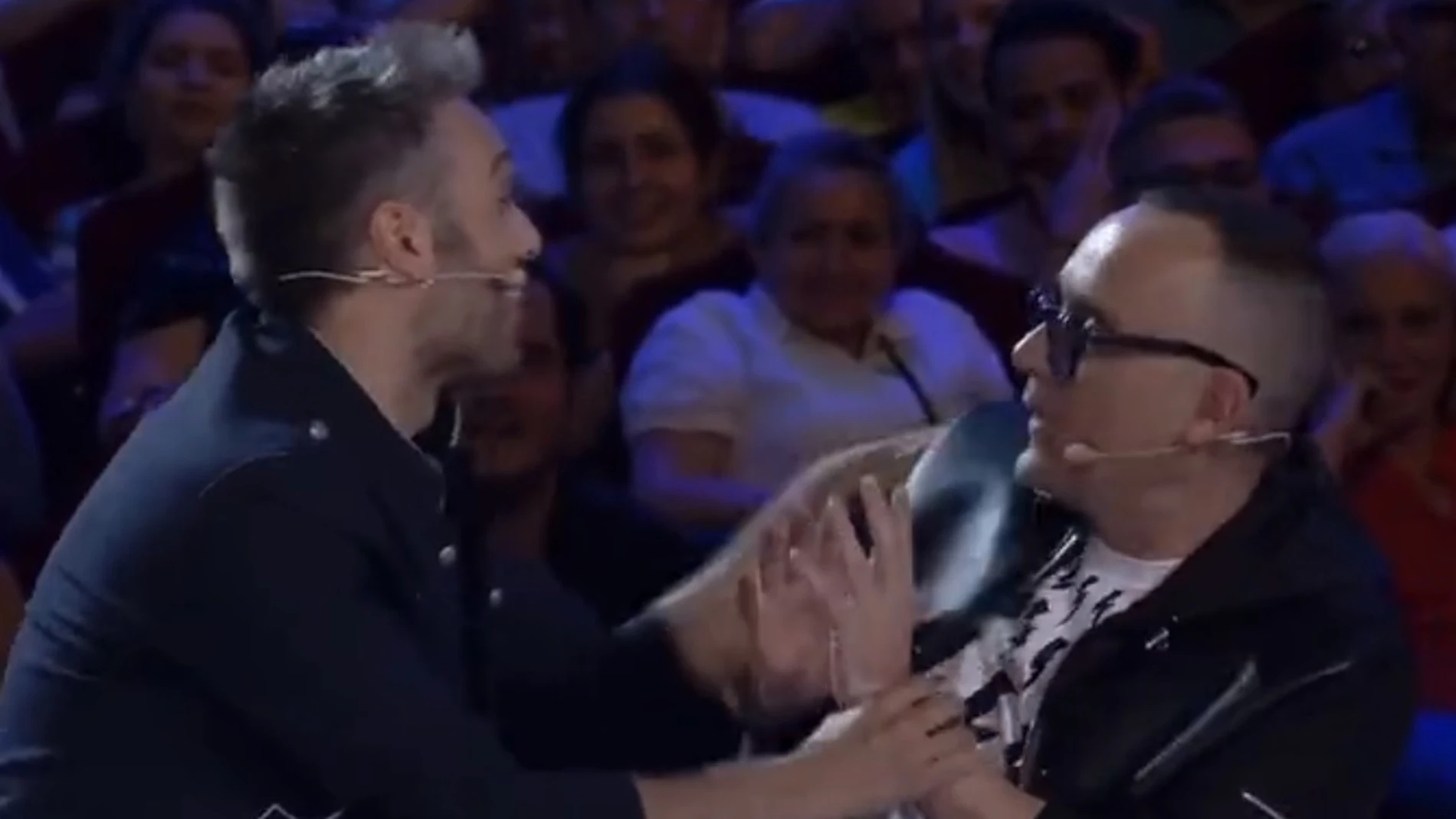 Dani Martínez y Risto Mejide en el programa de Got Talent tan polémico con el Real Madrid