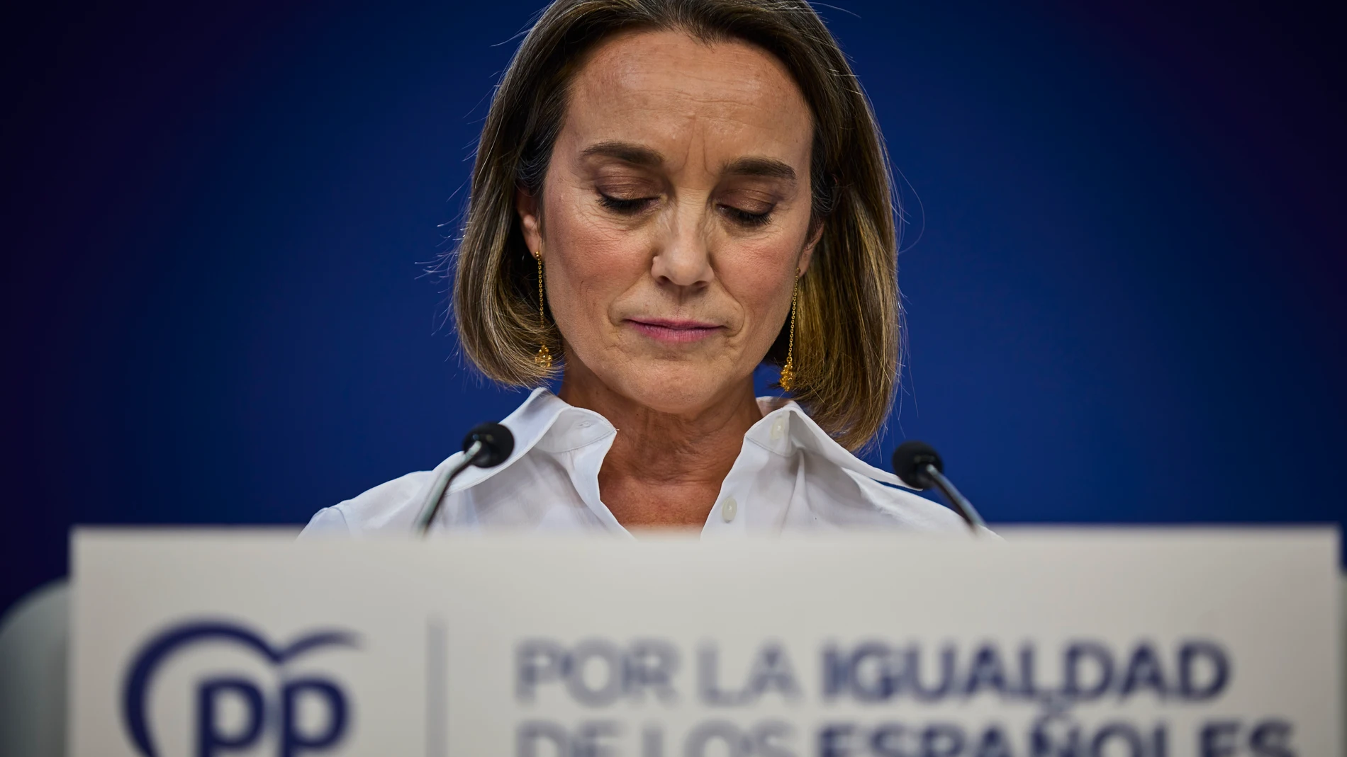 Rueda de prensa de Cuca Gamarra (PP) en la sede del partido. © Alberto R. Roldán / Diario La Razón. 10 11 2023
