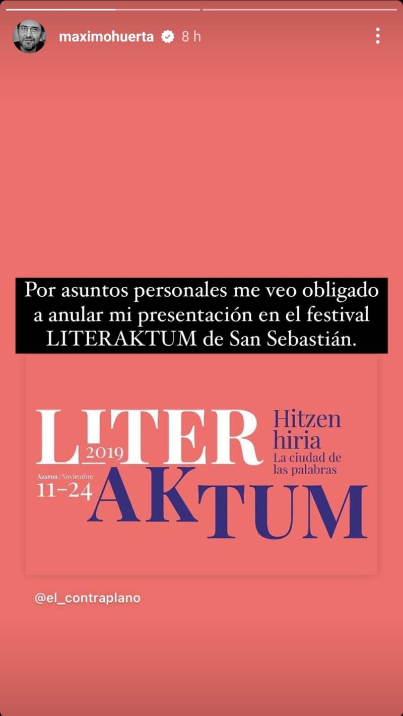 Mensaje de Máximo Huertas en 'Instagram'.