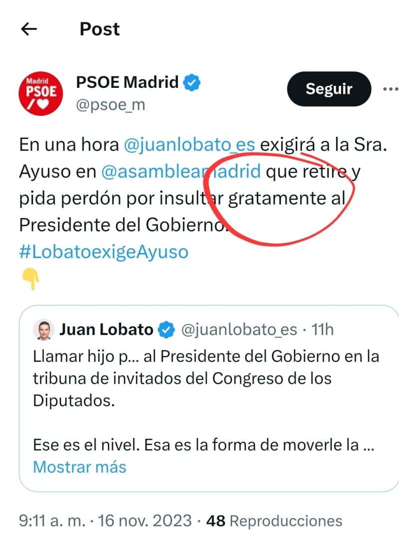 El PSOE de Madrid se equivoca en su tweet sobre Ayuso