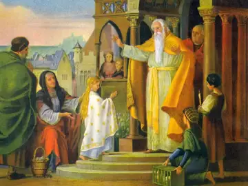 La Presentación de la Virgen María en el templo de Jerusalén representa cuando, siendo niña, el sumo sacerdote anticipó su futura misión sagrada. La Presentación de la Virgen María en el templo de Jerusalén representa cuando, siendo niña, el sumo sacerdote anticipó su futura misión sagrada.
