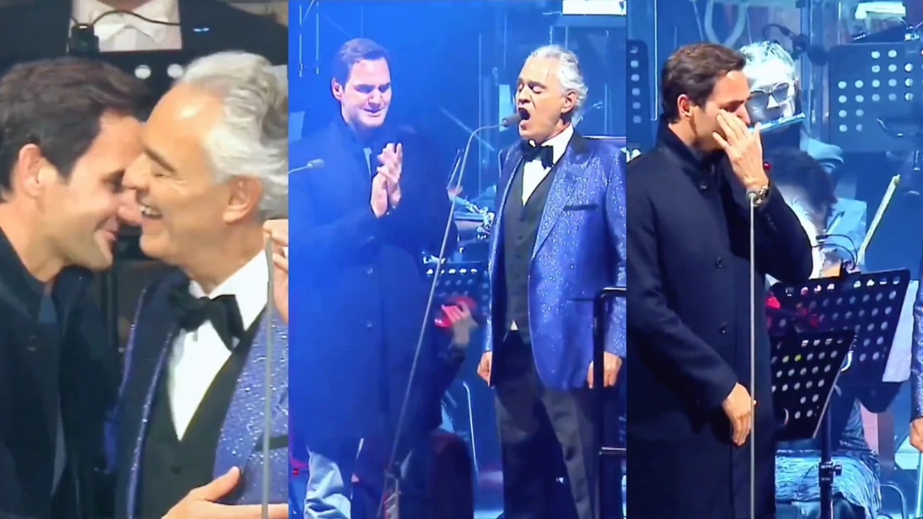 Roger Federer emocionado junto a Andrea Bocelli