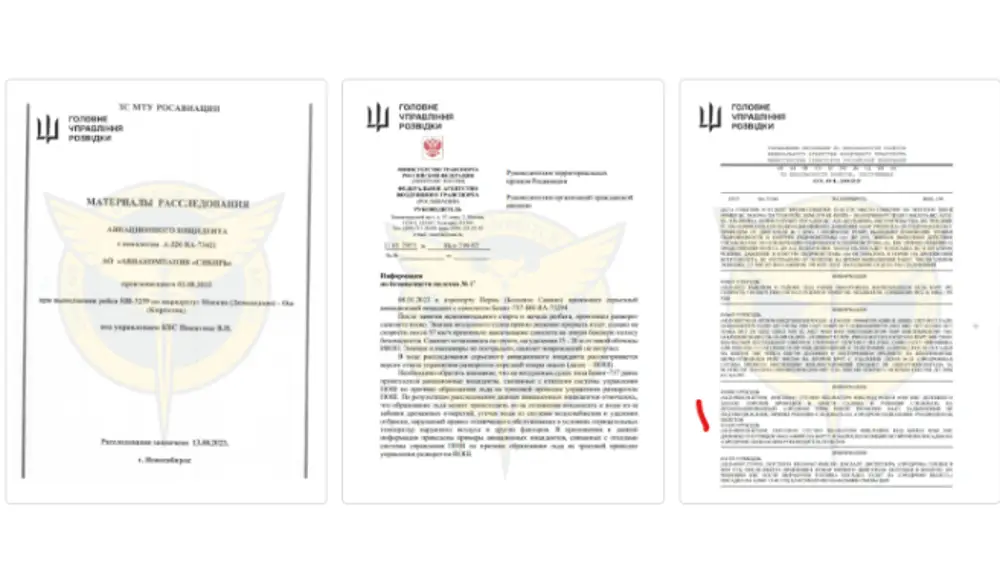 Imagen de documentos confidenciales que Ucrania asegura haber robado robados a Rosaviatsia.