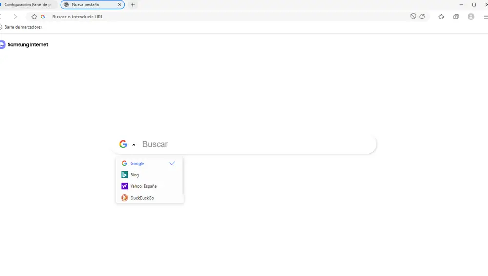 Interfaz de la versión para Windows de Samsung Internet.