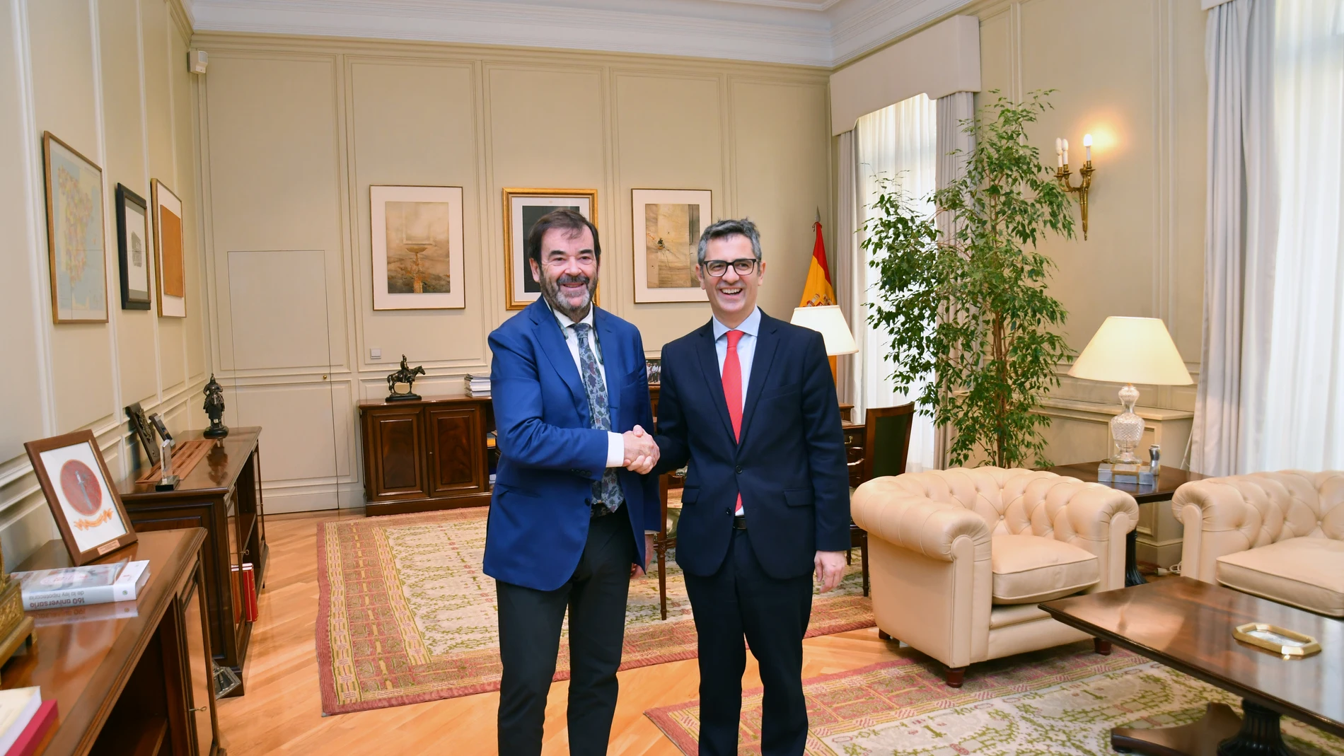 El presidente en funciones del CGPJ, Vicente Guilarte, con el ministro de Justicia, Félix Bolaños, el pasado viernes