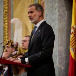 Los Reyes Felipe VI y Letizia junto con la Infanta Leonor presiden la solemne sesión de apertura de las Cortes