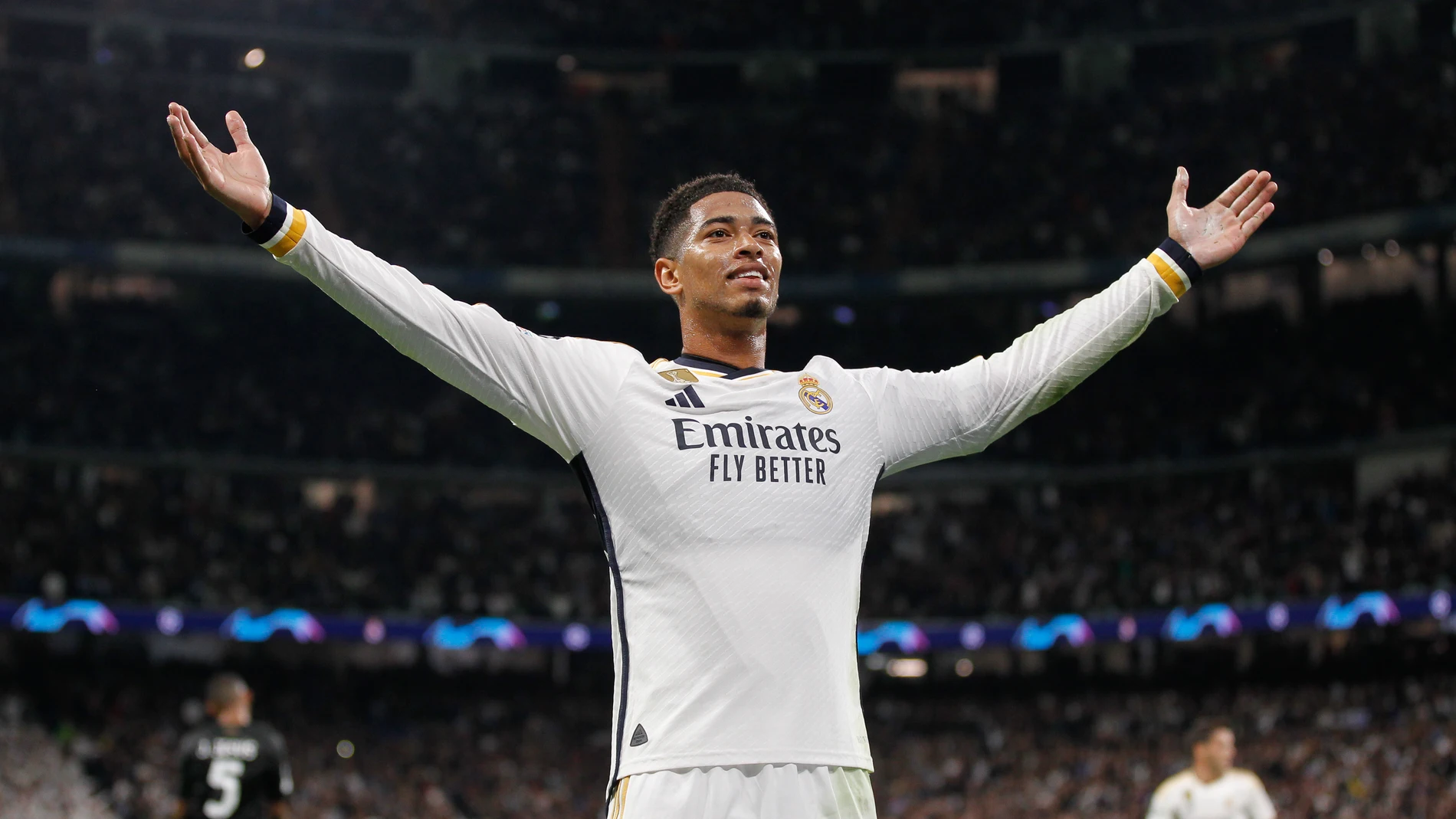 Jude Bellingham of Real Madrid celebrates a goal during the UEFA Champions League, Group C, football match played between Real Madrid and SSC Napoli at Santiago Bernabeu stadium on November 29, 2023, in Madrid, Spain.AFP7 29/11/2023 ONLY FOR USE IN SPAIN