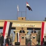Spanish Prime Minister Pedro Sanchez, left, and Belgian Prime Minister Alexander de Croo speak during a press conference at Rafah crossing to the Gaza Strip, Egypt, as a temporary ceasefire went into effect Friday, Nov. 24, 2023.