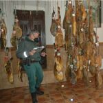 Un agente, junto a un lote de jamones adulterados