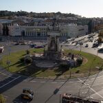 La fuente de la plaza España de Barcelona, sin agua 