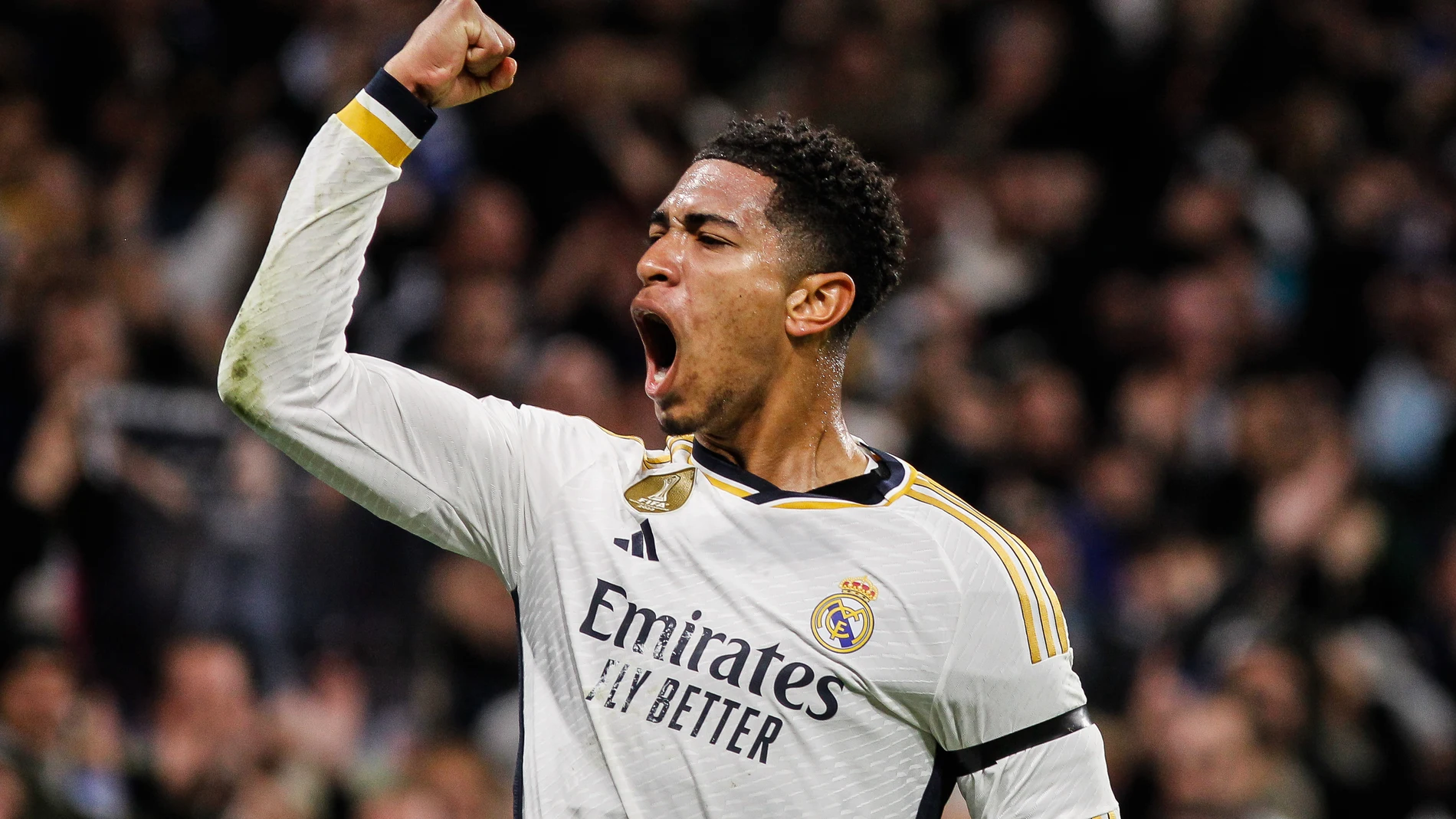 Jude Bellingham of Real Madrid celebrates a goal during the spanish league, LaLiga EA Sports football match played between Real Madrid and Villarreal CF at Santiago Bernabeu stadium on December 17, 2023, in Madrid, Spain. AFP7 17/12/2023 ONLY FOR USE IN SPAIN