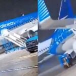Un avión es bruscamente desplazado por las intensas ráfagas de viento en Buenos Aires
