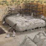 Recreación del momento de la construcción del dolmen