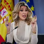 La vicepresidenta segunda y Ministra de Trabajo y Economía Social, Yolanda Díaz; la portavoz y ministra de Ed