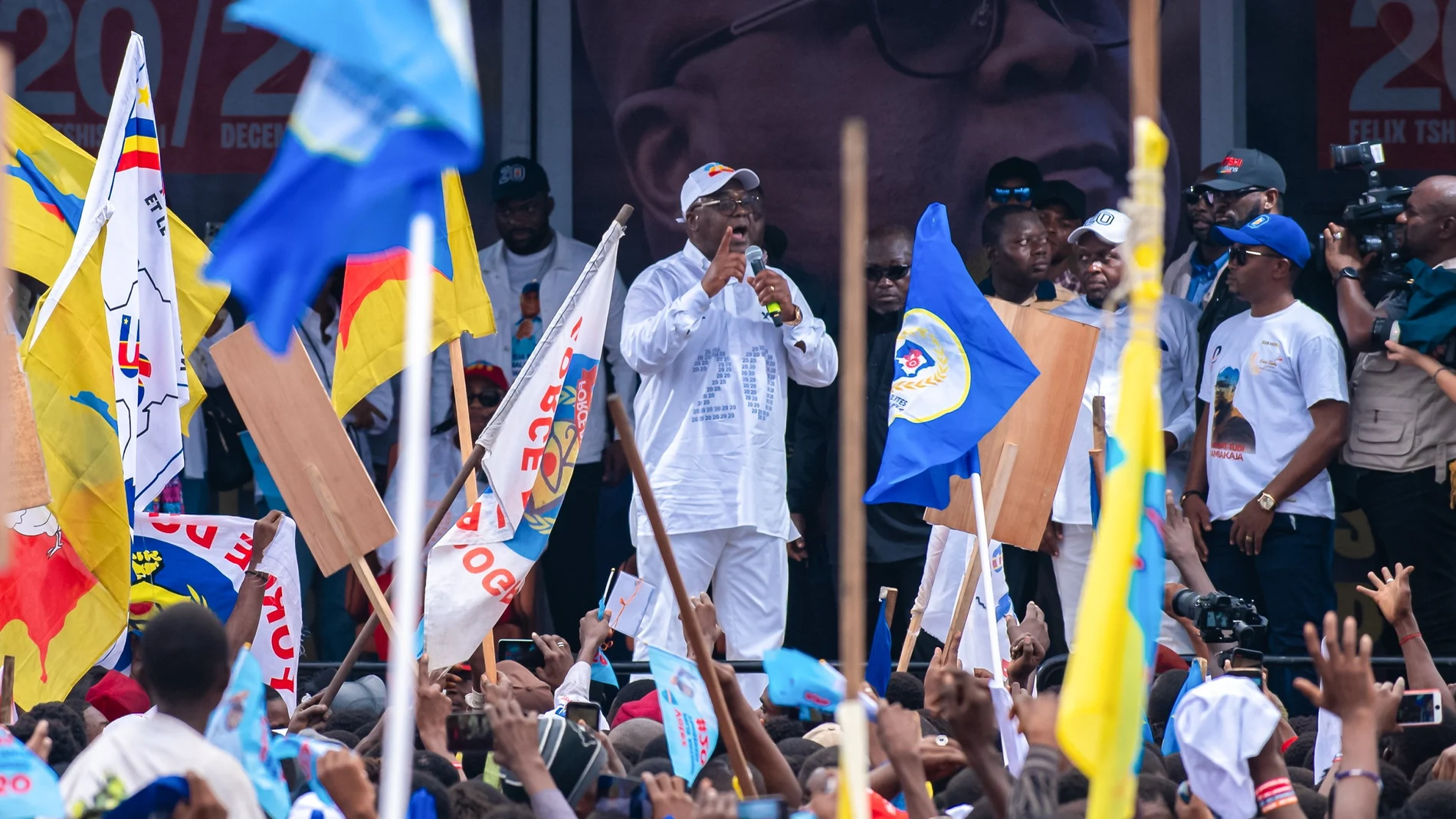 The President of the Democratic Republic of Congo Felix Tshisekedi speaks during a campaign rally in Kinshasa, Democratic Republic of Congo, 18 December 2023.