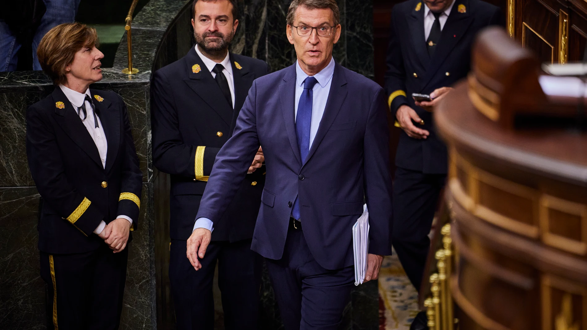 Alberto Nuñez Feijoo (PP) durante la comparecencia del presidente del Gobierno, Pedro Sánchez en el Pleno del Congreso de los Diputados para hacer balance sobre la Presidencia española de la UE e informar sobre las últimas reuniones del Consejo Europeo. © Alberto R. Roldán / Diario La Razón. 20 12 2023