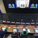 Margarita Robles, durante una videoconferencia con las tropas desplegadas en Líbano