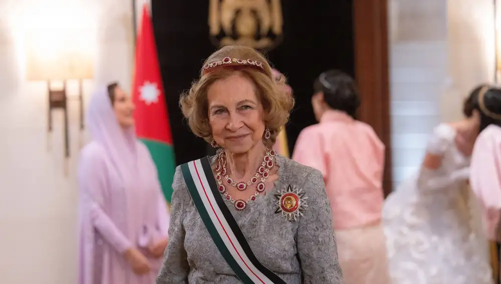 La reina emérita Sofía de Grecia durante la boda de Al Hussein bin y Rajwa Al Saif en Ammán, el 1 de junio de 2023.
