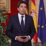 El presidente de la Generalitat, Carlos Mazón, durante el discurso pronunciado en el Castillo de Santa Bárbara (Alicante)