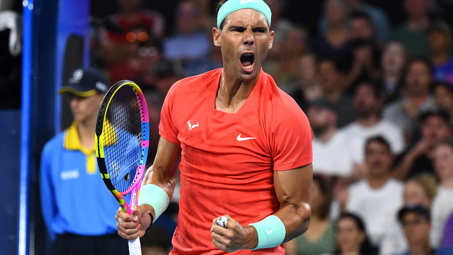 Rafael Nadal of Spain in action against Dominic Thiem of Austria during their match on Day 3 of the 2024 Brisbane International at the Queensland Tennis Centre in Brisbane, Tuesday, January 2, 2024. (AAP Image/Jono Searle) NO ARCHIVING, EDITORIAL USE ONLY AAPIMAGE / DPA 02/01/2024 ONLY FOR USE IN SPAIN