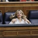 Yolanda Díaz durante un pleno en el Congreso de los Diputados.