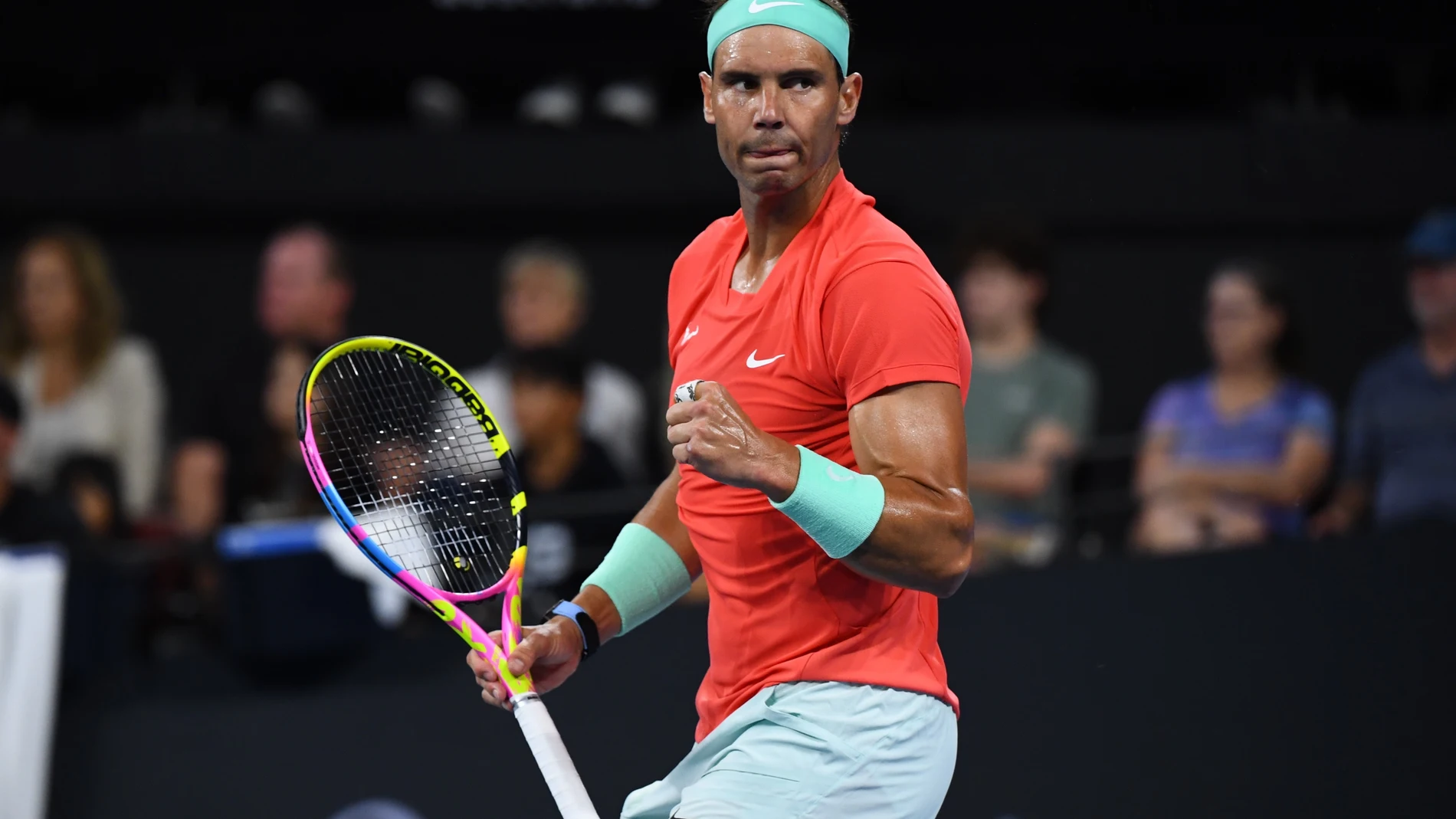 Brisbane (Australia), 02/01/2024.- Rafael Nadal of Spain in action against Dominic Thiem of Austria during their match on Day 3 of the 2024 Brisbane International tennis tournament in Brisbane, Australia, 02 January 2024. (Tenis, España) EFE/EPA/JONO SEARLE NO ARCHIVING, EDITORIAL USE ONLY EDITORIAL USE ONLY EDITORIAL USE ONLY