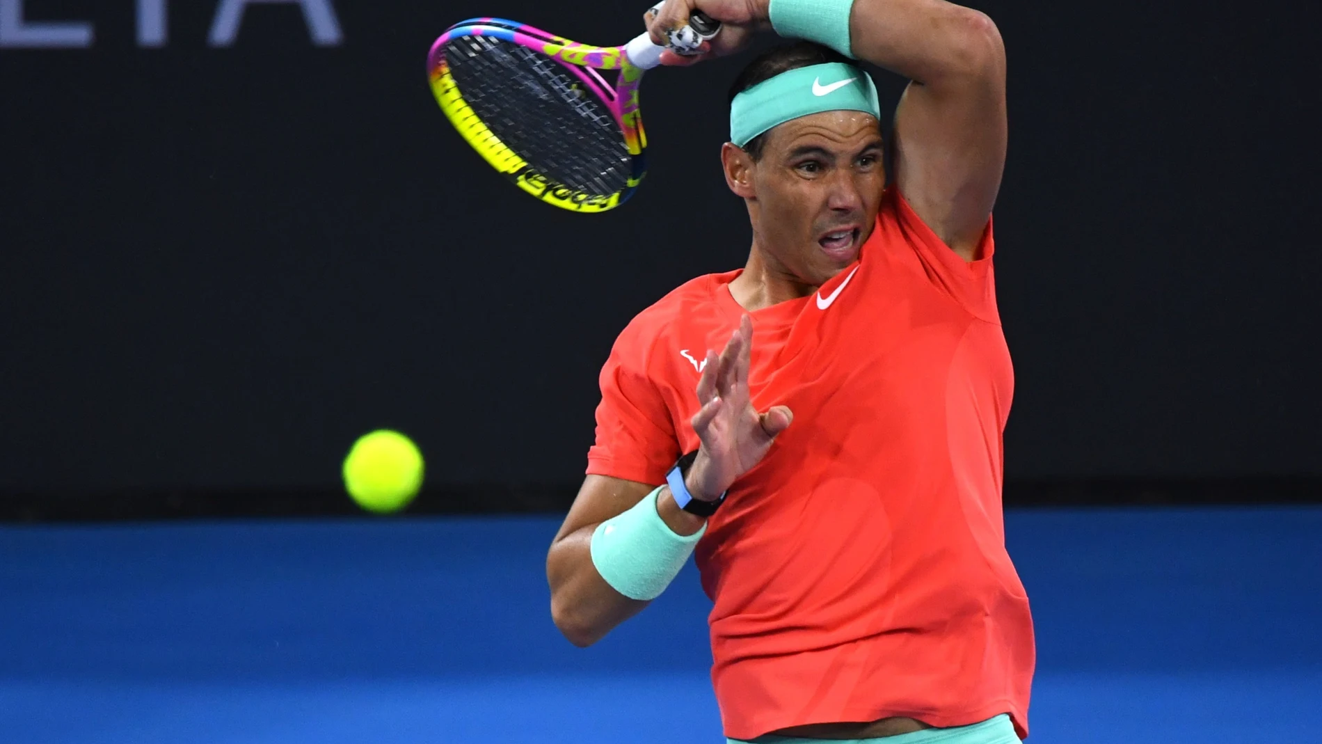 Brisbane (Australia), 02/01/2024.- Rafael Nadal of Spain in action against Dominic Thiem of Austria during their match on Day 3 of the 2024 Brisbane International tennis tournament in Brisbane, Australia, 02 January 2024. (Tenis, España) EFE/EPA/JONO SEARLE AUSTRALIA AND NEW ZEALAND OUT EDITORIAL USE ONLY EDITORIAL USE ONLY