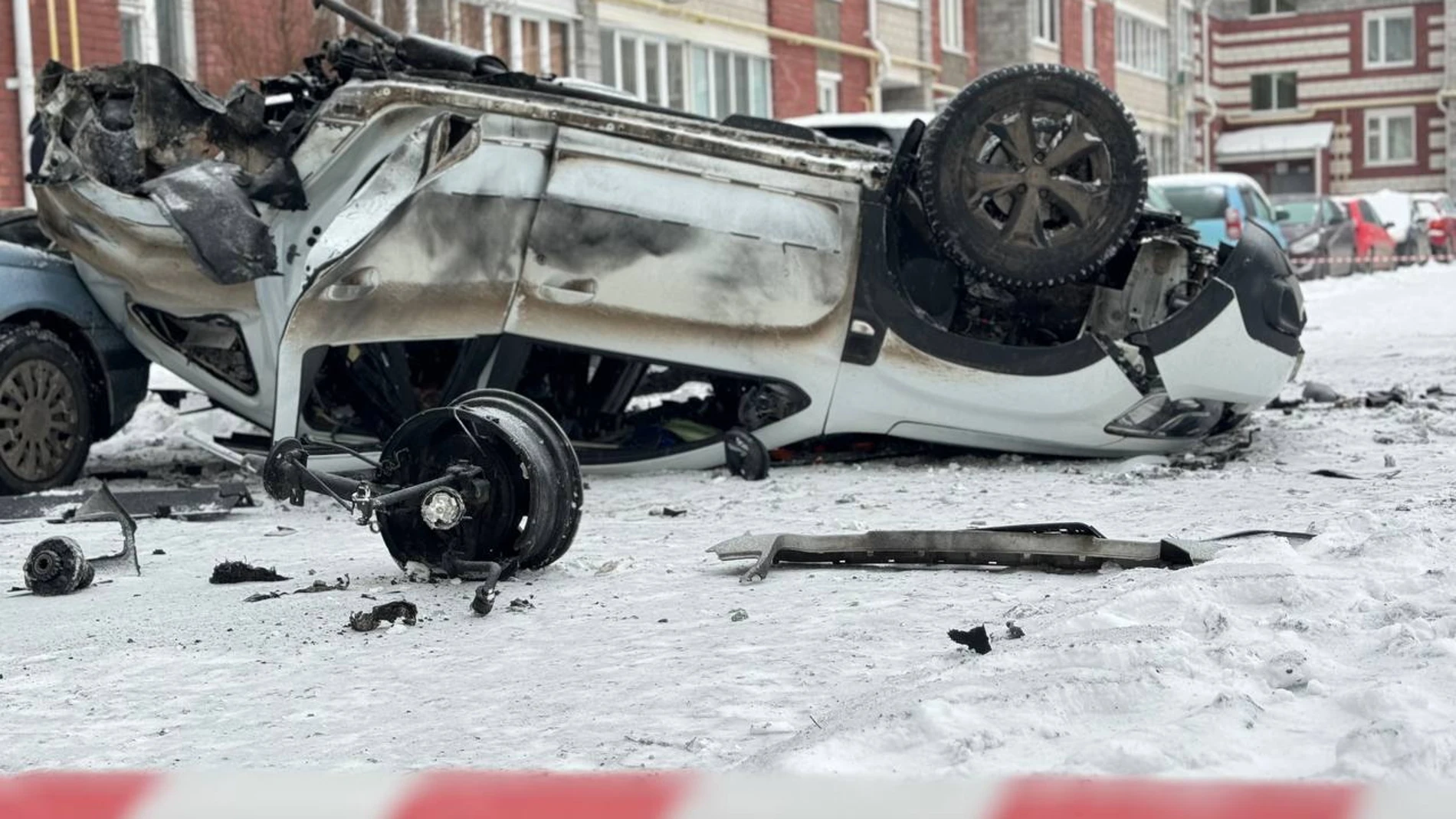 Belgorod (Russian Federation), 05/01/2024.- A handout image made available by the official telegram channel of the Belgorod region governor Vyacheslav Gladkov shows destroyed cars after shelling in Belgorod, Russia, 05 January 2024. Two people were injured due to shelling by the Ukrainian Armed Forces, the Mayor of Belgorod Valentin Demidov wrote on telegram. On 24 February 2022, Russian troops entered Ukrainian territory in what the Russian president declared a 'special military operation', ...