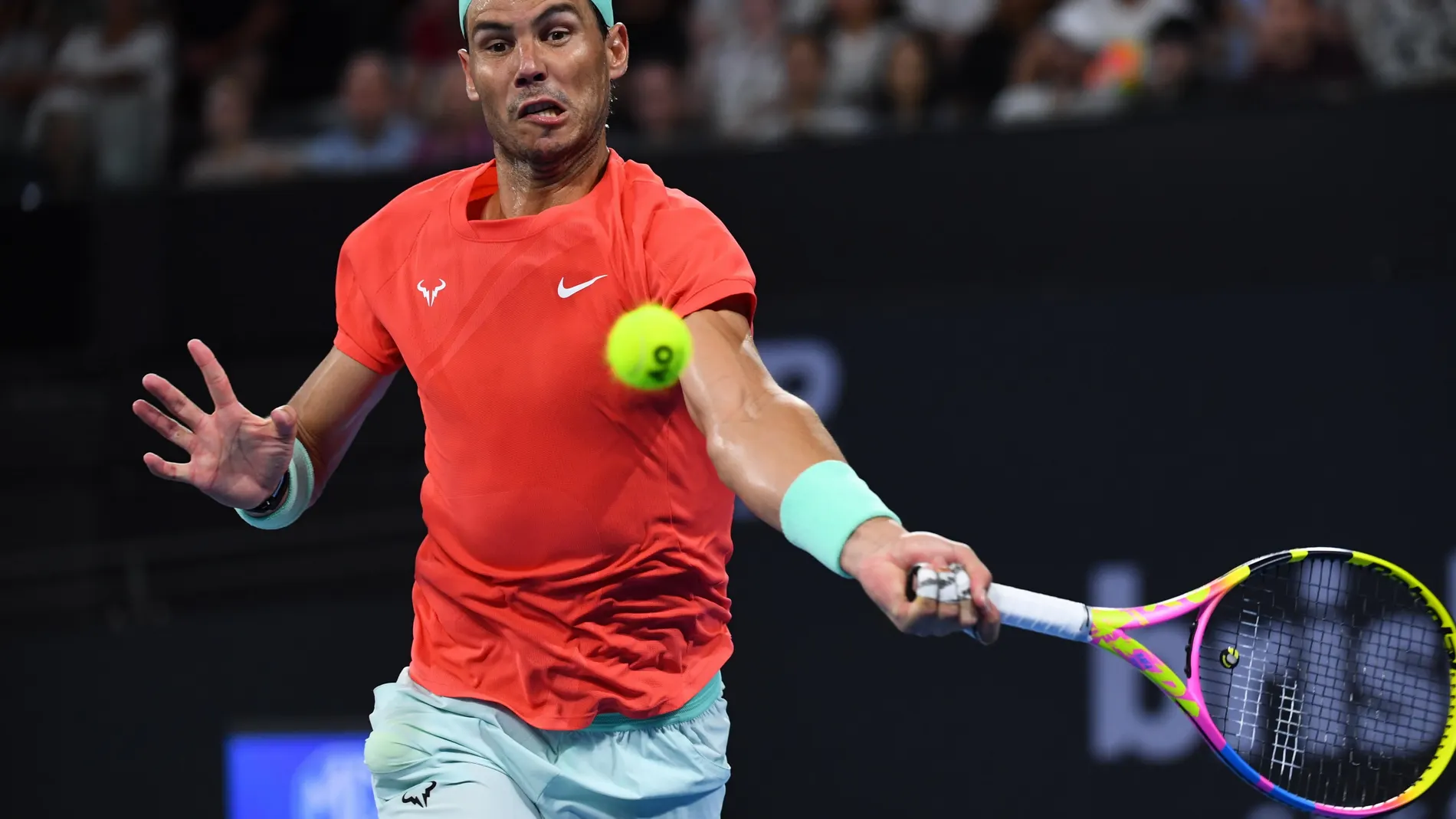 Brisbane (Australia), 05/01/2024.- Rafael Nadal of Spain in action during his quarter-final match against Jordan Thompson of Australia at the 2024 Brisbane International tennis tournament in Brisbane, Australia, 05 January 2024. (Tenis, Jordania, España) EFE/EPA/JONO SEARLE AUSTRALIA AND NEW ZEALAND OUT EDITORIAL USE ONLY EDITORIAL USE ONLY