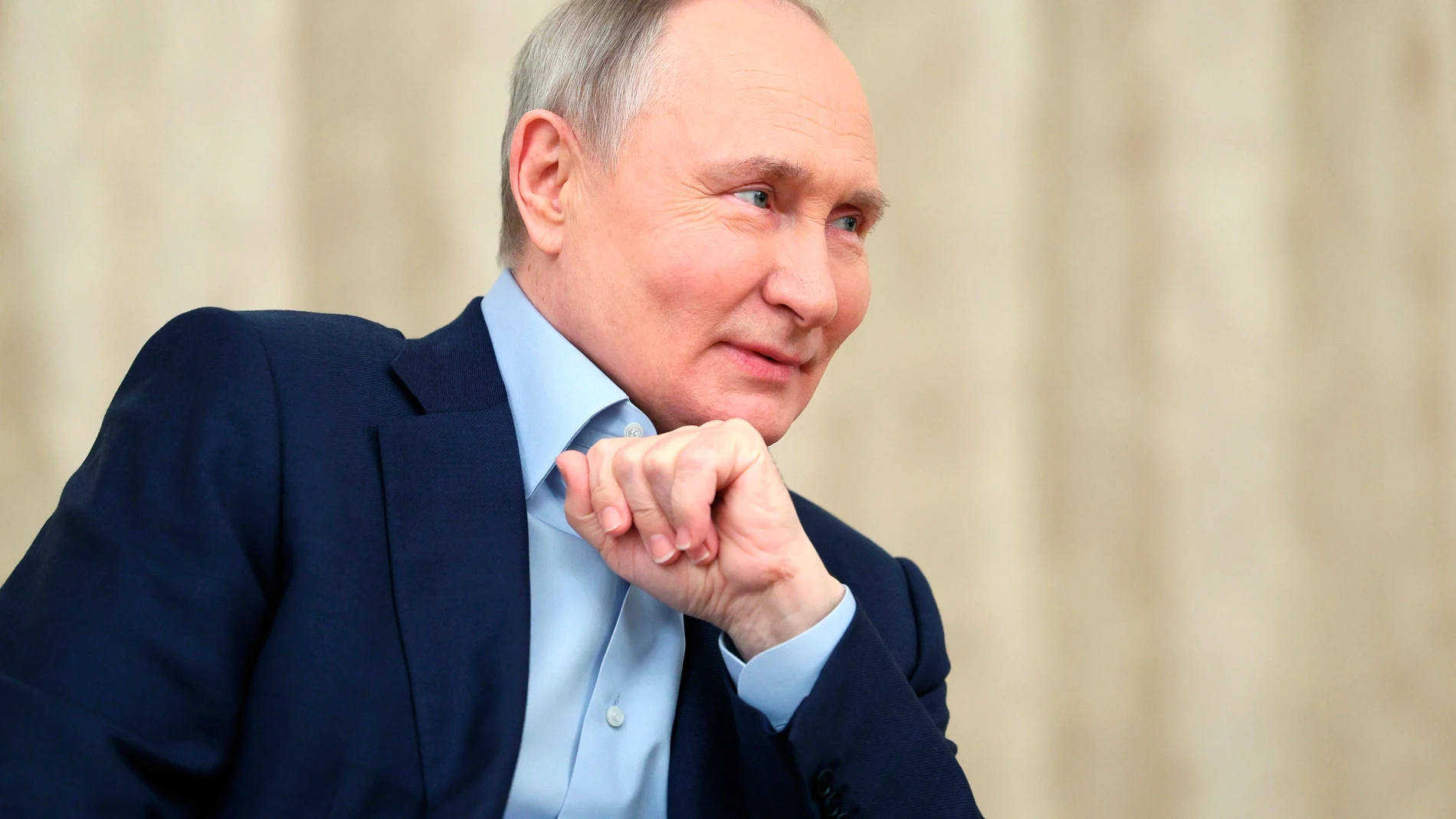 Russian President Vladimir Putin attends a meeting with the families of military personnel who died during the special operation in Ukraine at the Novo-Ogaryovo state residence outside Moscow, Russia, Saturday, Jan. 6, 2024. (Gavriil Grigorov/Sputnik/Kremlin Pool Photo via AP)