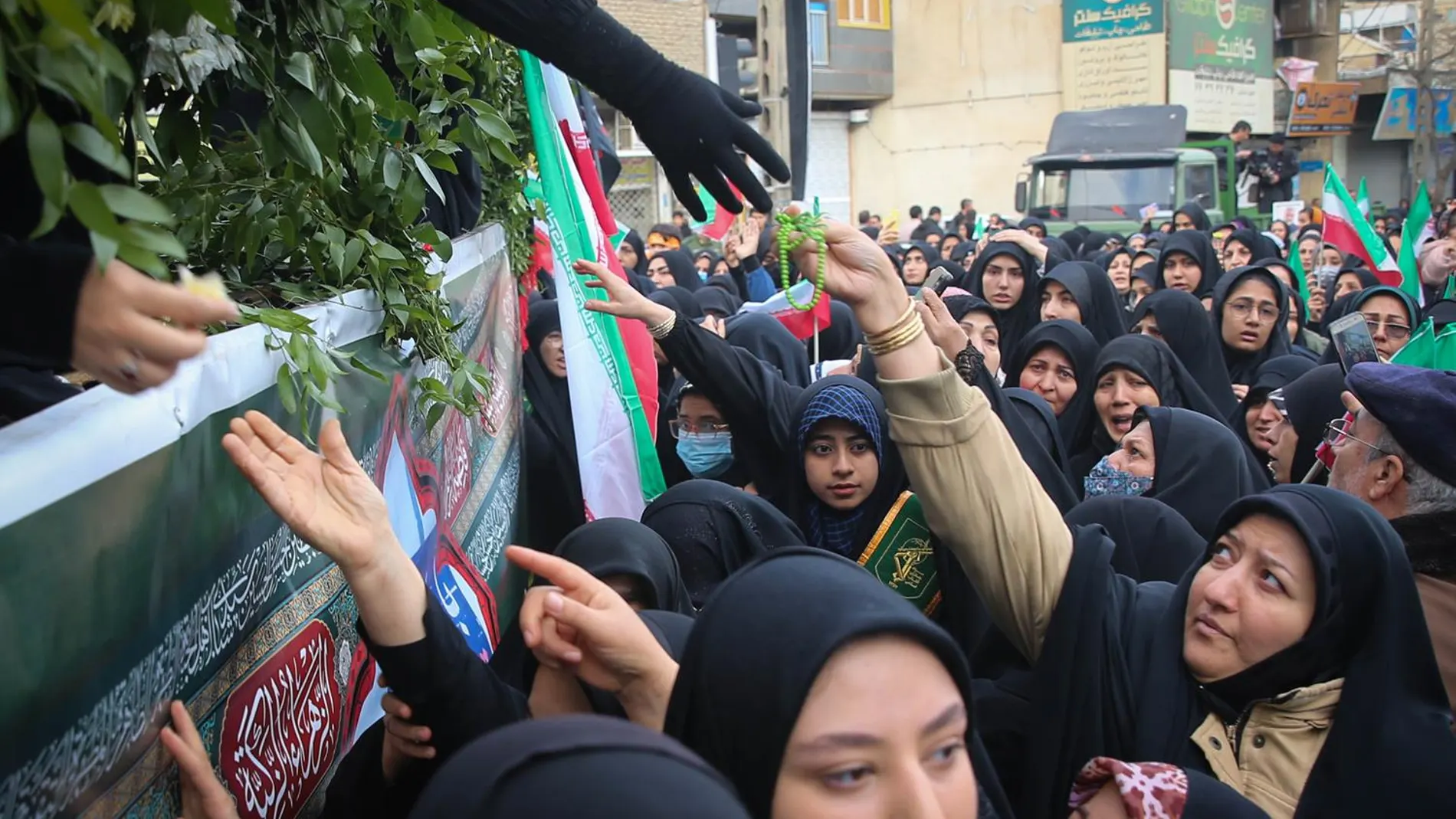 January 5, 2024, Tehran, Iran: Iranians mourn for Faezeh Rahimi, one of the victims of the recent explosions that struck a crowd commemorating Iranian top commander Soleimani in the southern city of Kerman, during a funeral procession. On the fourth anniversary of the assassination of Iranian General Qasem Soleimani, two explosions killed more than 70 people and wounded another 171 near the mausoleum dedicated to him. As part of a ceremony to honor General Soleimani, who was killed in a drone...