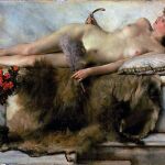 «El Tepidarium», del pintor Lawrence Alma-Tadema, representa un cálido y sugerente baño romano del mismo nombre con silueta de mujer