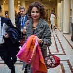 María Jesús Montero en el pleno del Congreso, reunido excepcionalmente en el Senado, debate la convalidación de tres decretos del Gobierno con medidas para amortiguar la crisis sin que todavía haya logrado los apoyos necesarios para sacarlos adelante, por lo que se prevé una negociación in extremis, especialmente con partidos como Junts. © Alberto R. Roldán / Diario La Razón. 10 01 2024