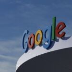 The Google logo is displayed outside the Google booth in Las Vegas.