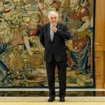 Conde-Pumpido, en el Palacio de la Zarzuela para su audiencia con el Rey tras su toma de posesión hace un año