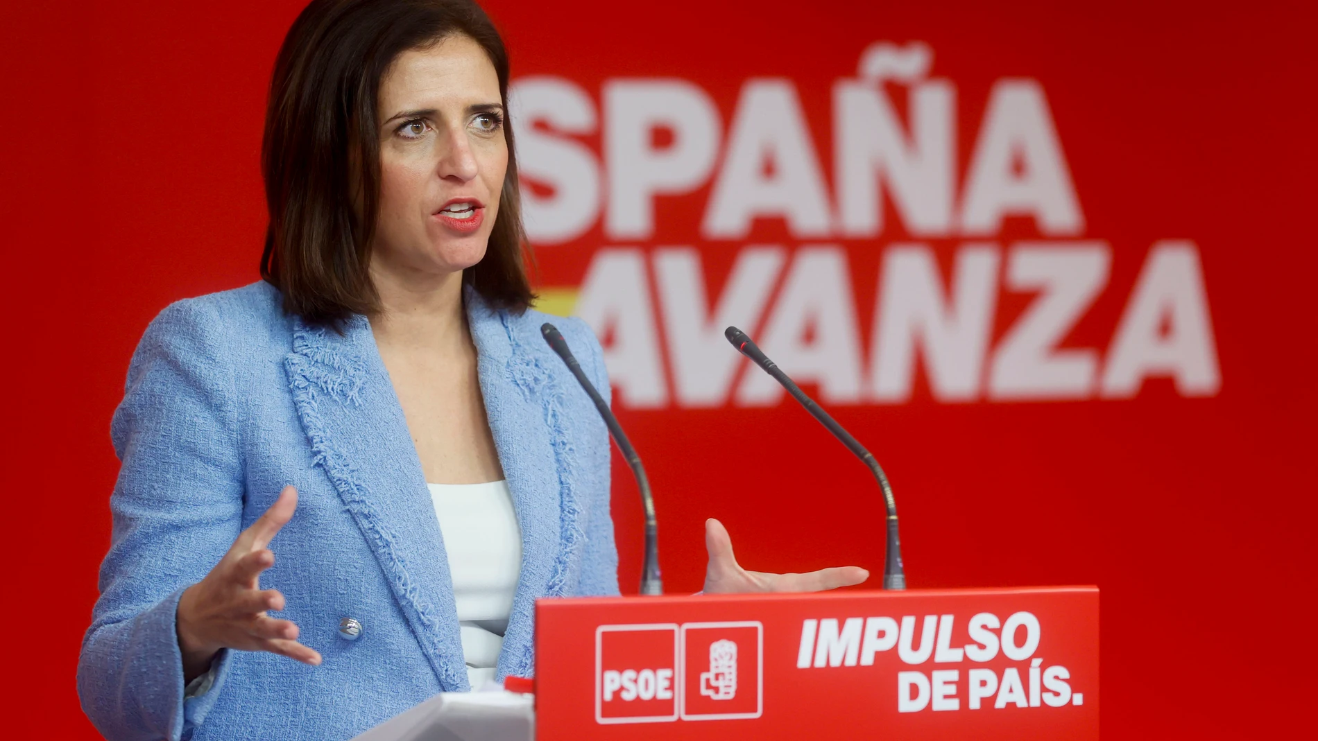 MADRID, 22/01/2024.- La nueva portavoz de la Ejecutiva Federal del PSOE, Esther Peña, ofrece una rueda de prensa en Madrid este lunes después de la reunión de la reunión de la Comisión Ejecutiva Federal del partido. EFE/ Fernando Alvarado