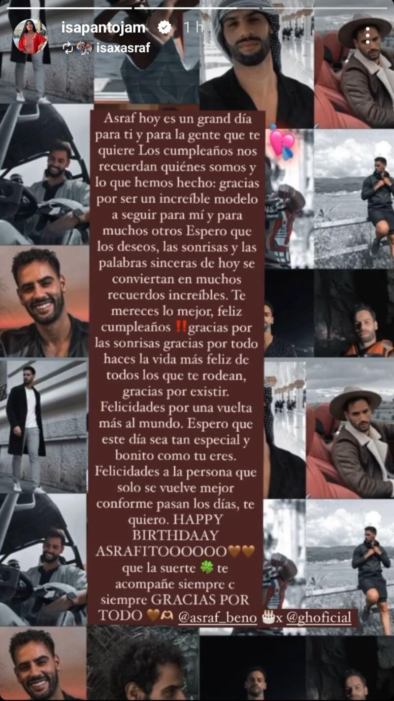 La felicitación de Isa Pantoja a Asraf Beno