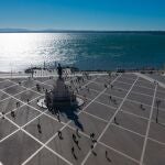 Vista aérea de la Plaza del Comercio en Lisboa, Portugal. 