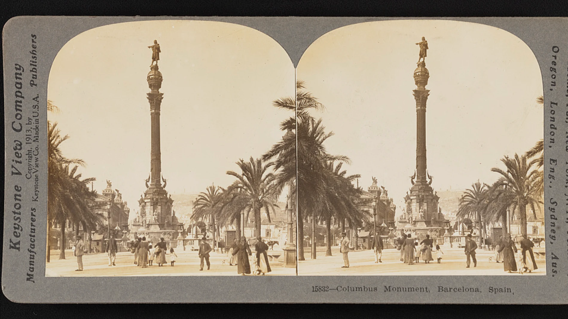 Una vista estereoscópica del monumento a Colón