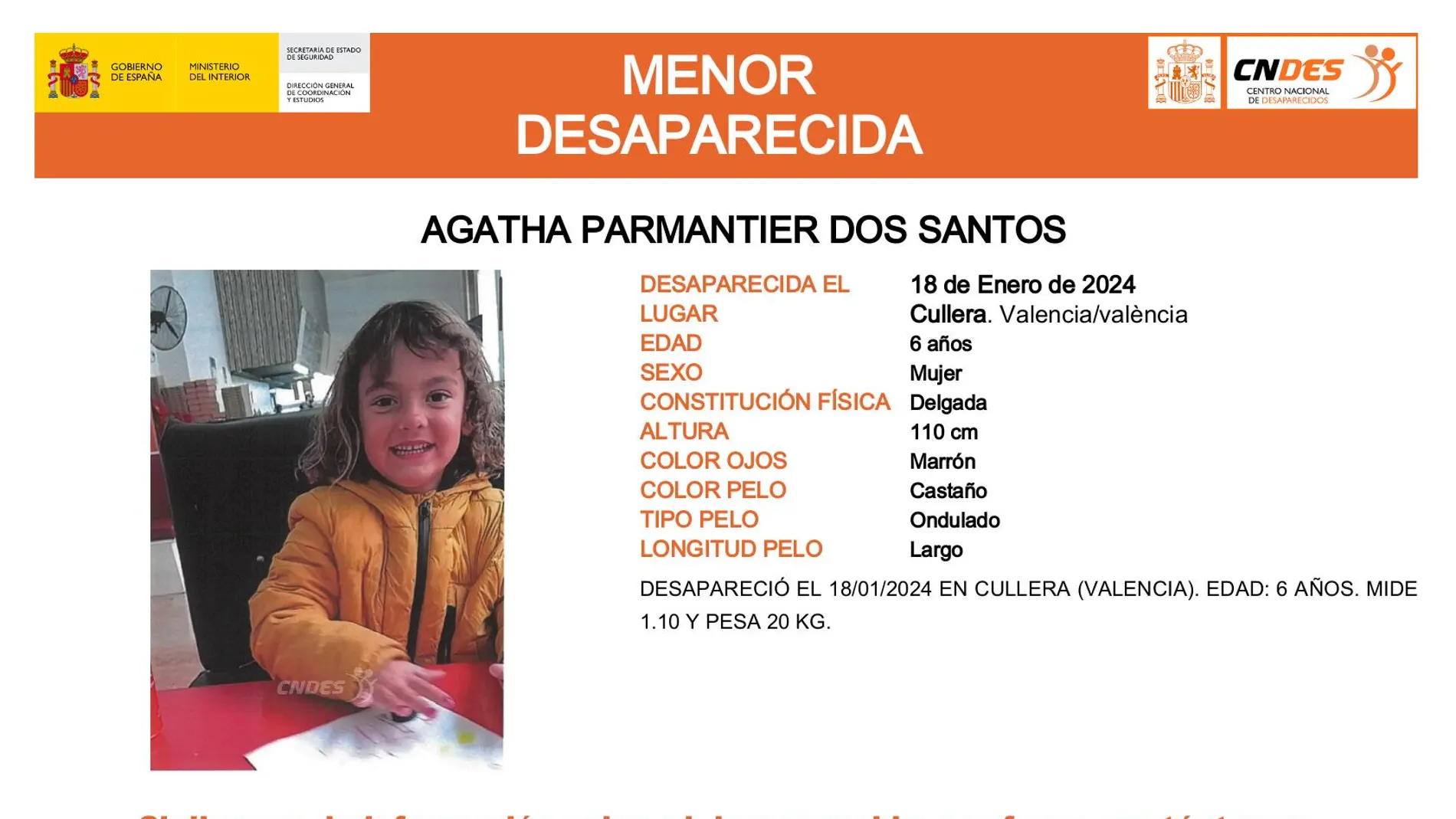 Buscan a una niña de 6 años desaparecida en Cullera (Valencia) el pasado 18 de enero