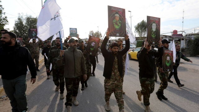 Iraqi Shiite PMF members' funeral in Baghdad after US airstrikes in western Iraq