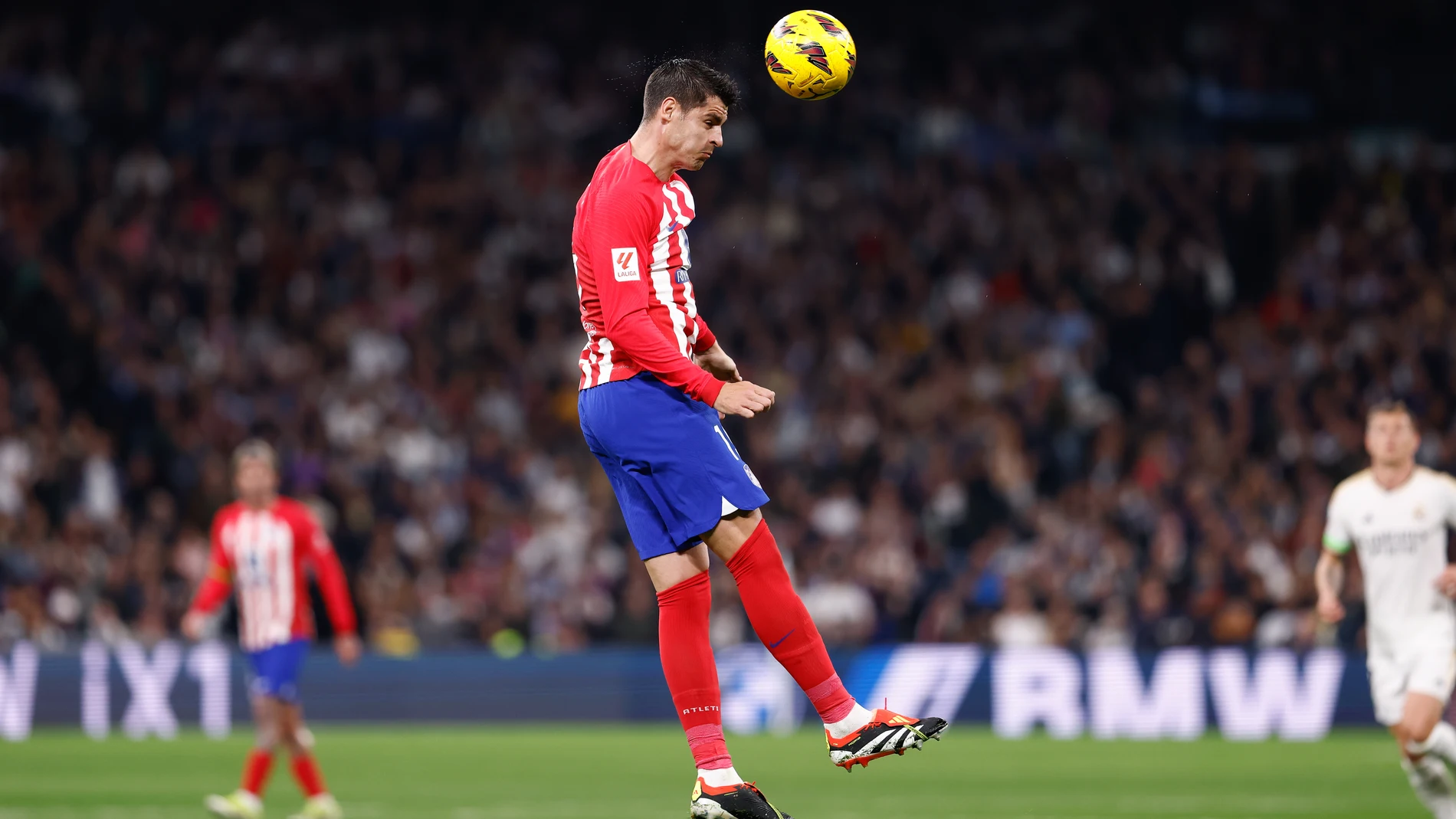 Alvaro Morata of Atletico de Madrid in action during the Spanish League, LaLiga EA Sports, football match played between Real Madrid and Atletico de Madrid at Santiago Bernabeu stadium on February 04, 2024 in Madrid, Spain. AFP7 04/02/2024 ONLY FOR USE IN SPAIN