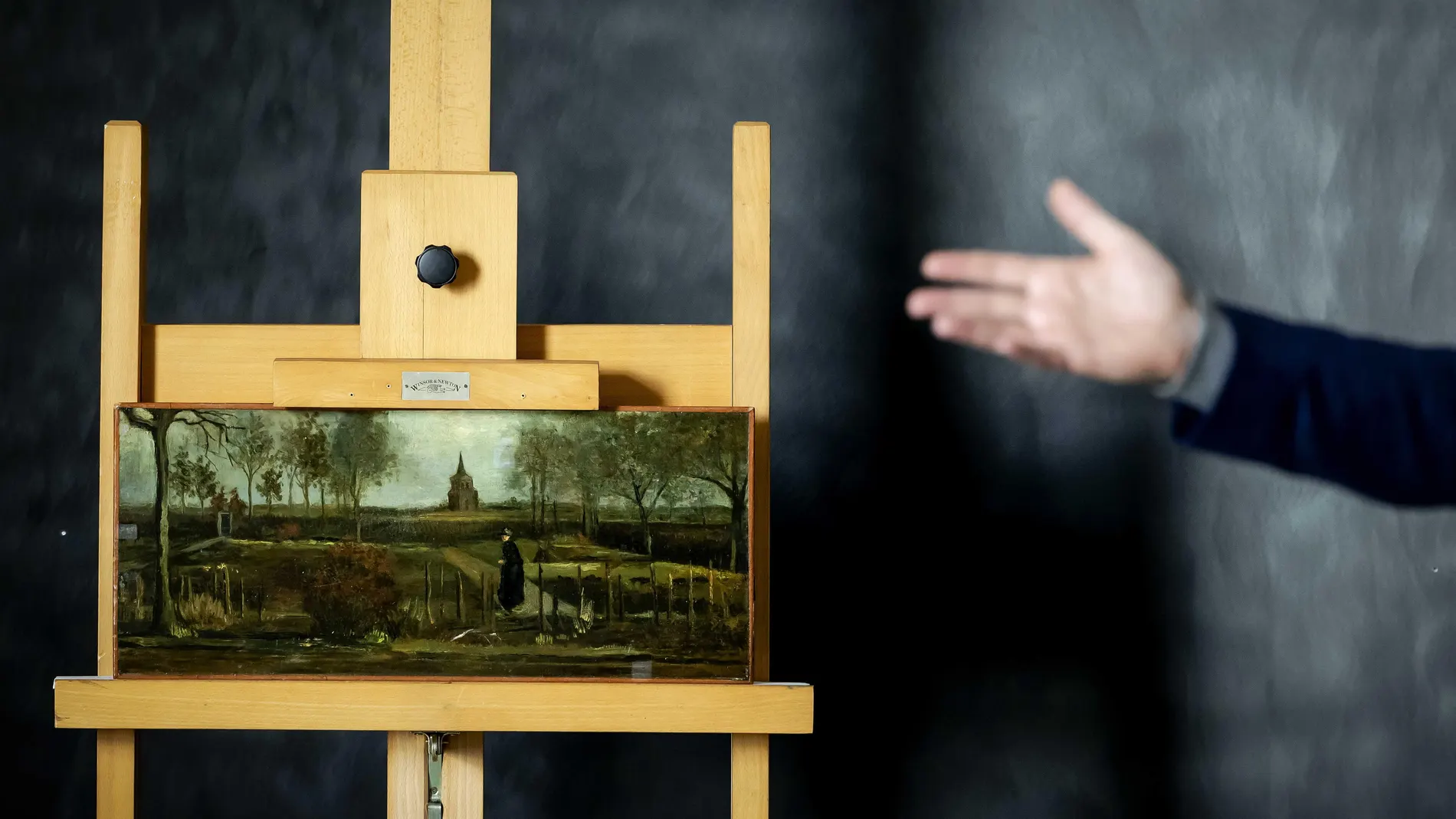 Rotterdam (Netherlands), 07/02/2024.- The 'Spring Garden' painting by Vincent van Gogh during a press viewing in Rotterdam, The Netherlands, 07 February 2024. The painting was stolen from the Singer Laren museum in 2020 and has now been returned to its rightful owner, the Groninger Museum. The work will be examined in Depot Boijmans Van Beuningen in the coming months in order to be able to exhibit it again. (Países Bajos; Holanda) EFE/EPA/ROBIN VAN LONKHUIJSEN