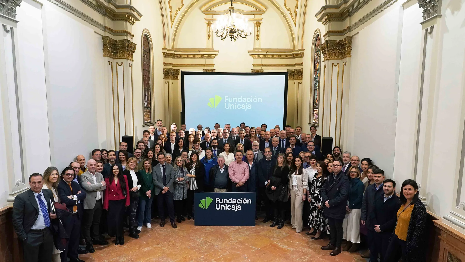 Fotografía corporativa de la presentación de la nueva identidad visual de Fundación Unicaja, celebrada en un acto en el Centro Cultural Fundación Unicaja de Málaga
