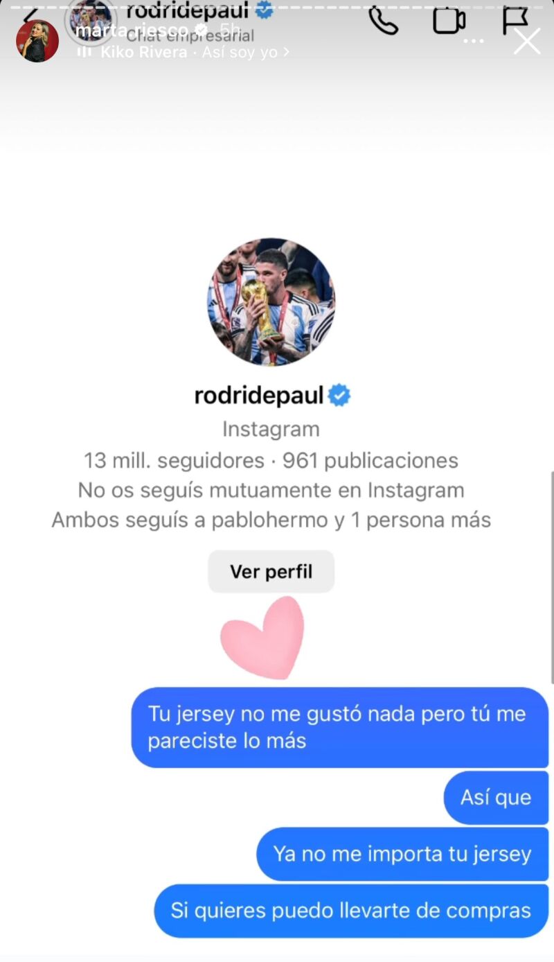 Story de Marta Riesco a Rodrigo de Paul