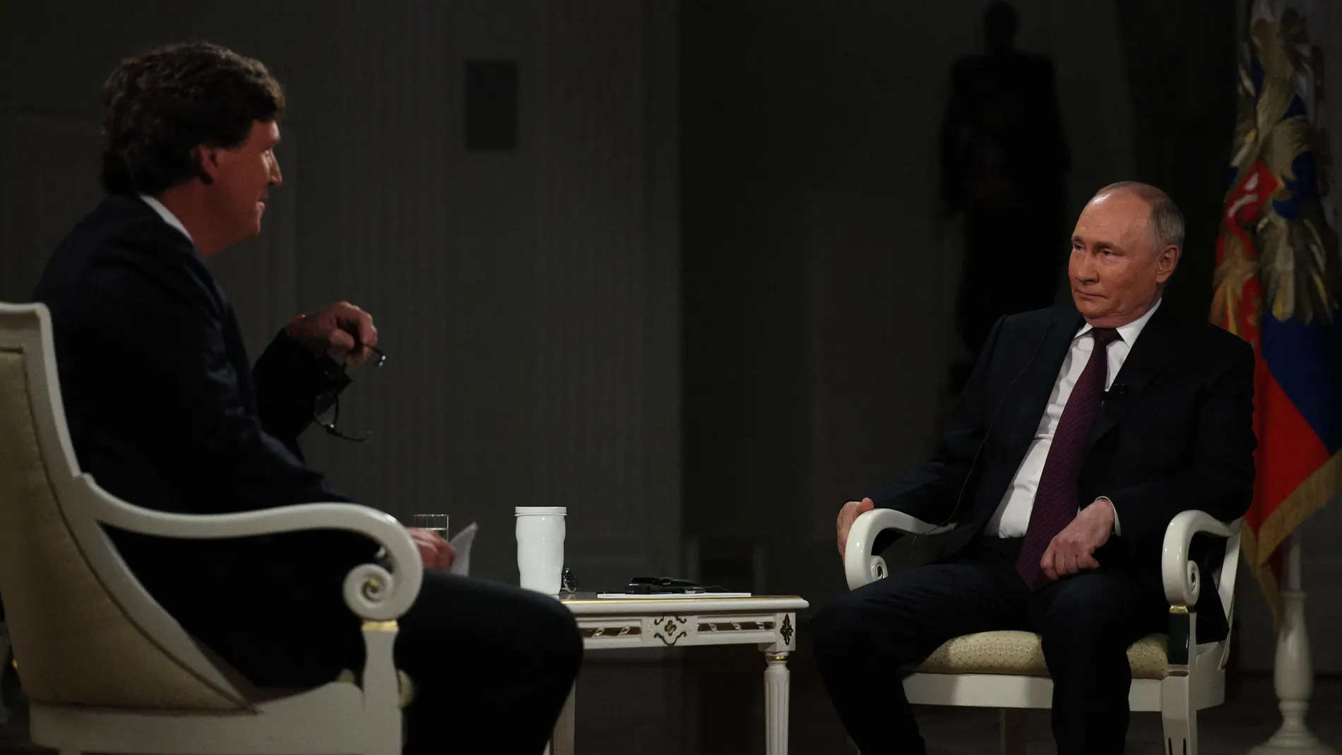 Moscow (Russian Federation), 05/02/2024.- Russian President Vladimir Putin speaks during an interview with US journalist Tucker Carlson at the Kremlin in Moscow, Russia, 09 February 2024. (Rusia, Moscú) EFE/EPA/GAVRIIL GRIGOROV/SPUTNIK/KREMLIN POOL MANDATORY CREDIT