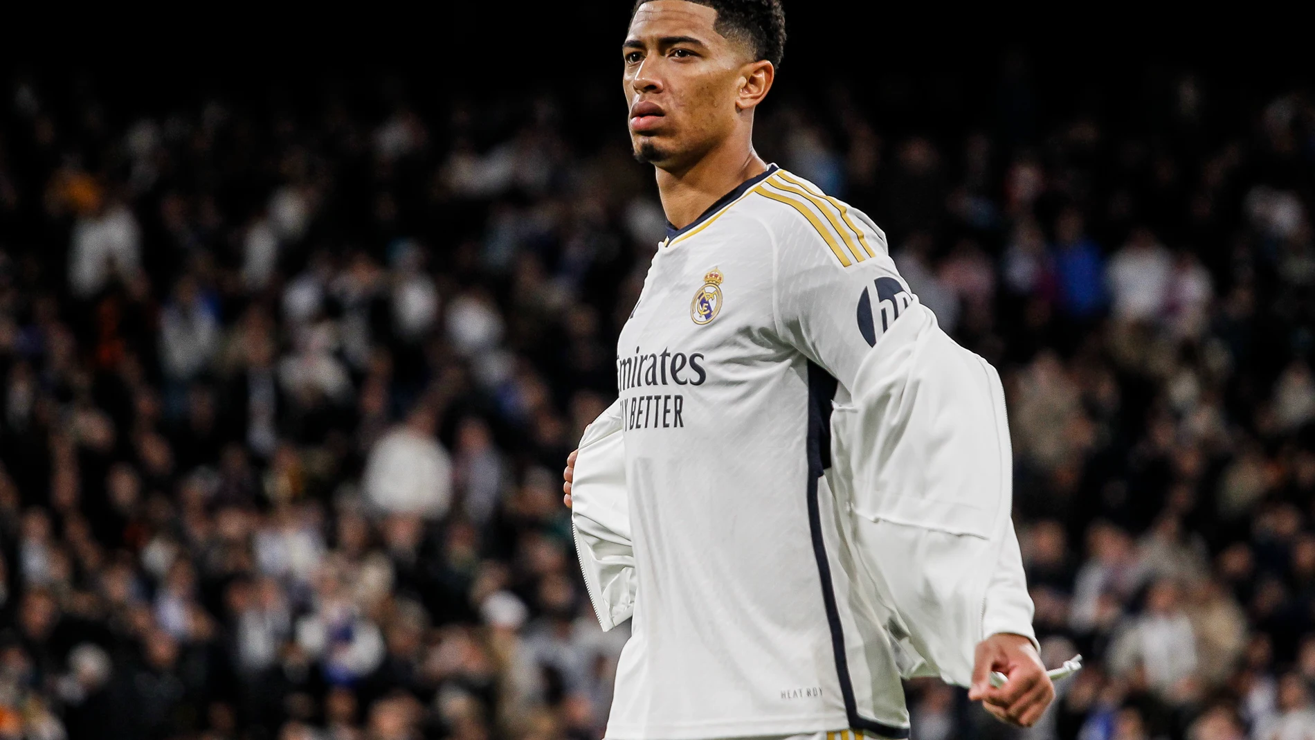 Jude Bellingham of Real Madrid looks on during the Spanish League, LaLiga EA Sports, football match played between Real Madrid and Girona CF at Santiago Bernabeu stadium on February 10, 2024 in Madrid, Spain. AFP7 10/02/2024 ONLY FOR USE IN SPAIN